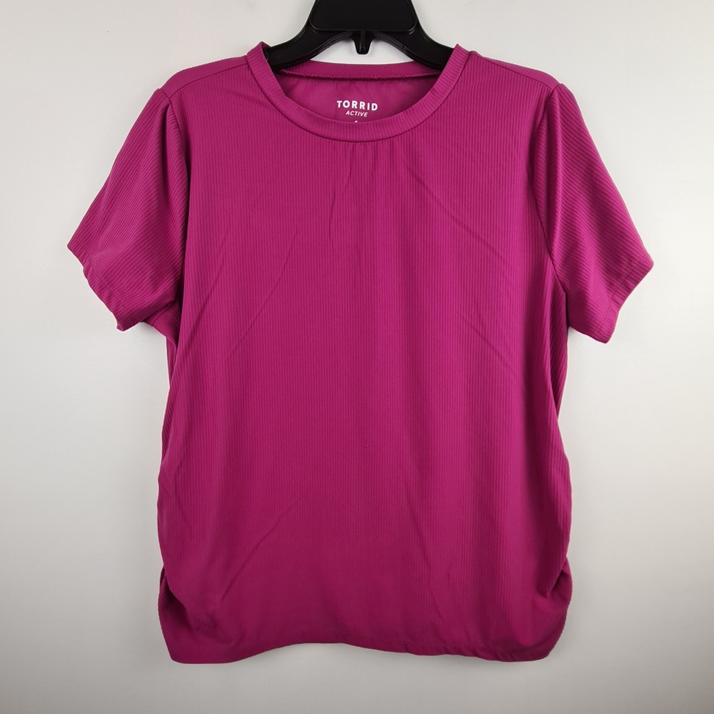 Torrid Active Womens Plus Size 1 Magenta Pink Ribbed Side Ruched T-Shirt Tee